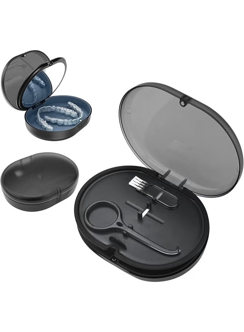 Retainer Case, Portable Denture Bath Case, Denture Box Dental Storage Container with Denture Cleaner Brush Denture Container Portable, False Teeth Storage Container for travel retainer cleaning - Image 1