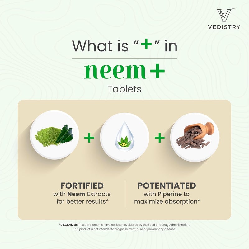 Vedistry Neem Leaf Extract Supplements  1100mg Supports Clear Skin Detoxification and Immune Health  Reduces Acne  Promotes Healthy Skin with Long Pepper  60 Vegan Capsules - Image 4