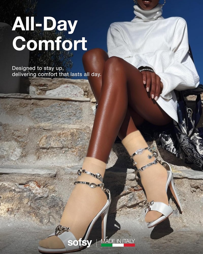 sofsy Italian High-Fashioned Ankle Socks - 40 Den Semi Sheer Nylon Stockings for Women | Durable, Soft, Low-Cut Design - Image 3