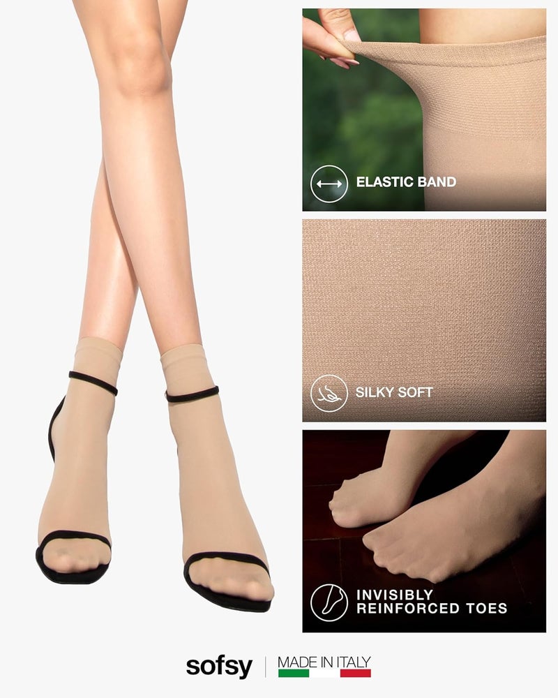 sofsy Italian High-Fashioned Ankle Socks - 40 Den Semi Sheer Nylon Stockings for Women | Durable, Soft, Low-Cut Design - Image 4