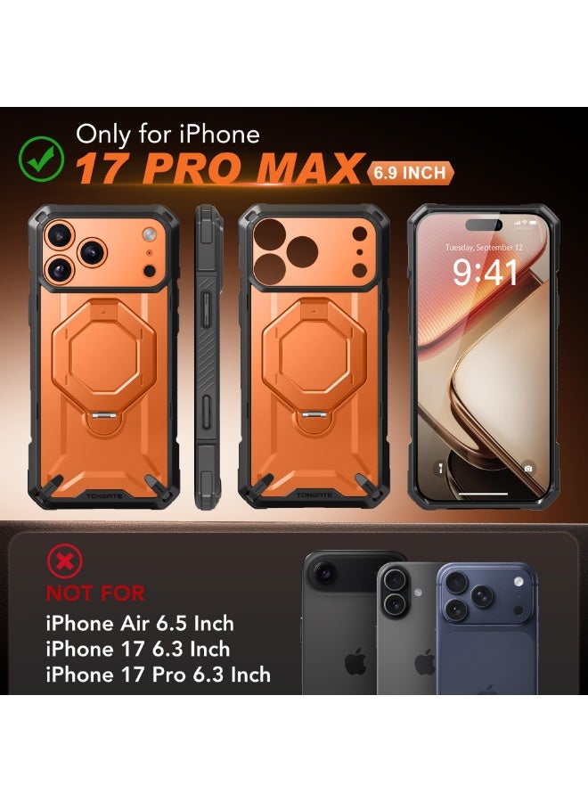 TONGATE for iPhone 17 Pro Max Case with 360° Spin Magnetic Stand, [Compatible with MagSafe][Military-Grade Protection] with Privacy Screen Protector & Camera Control Cover for iPhone 17 ProMax,Orange - Image 2