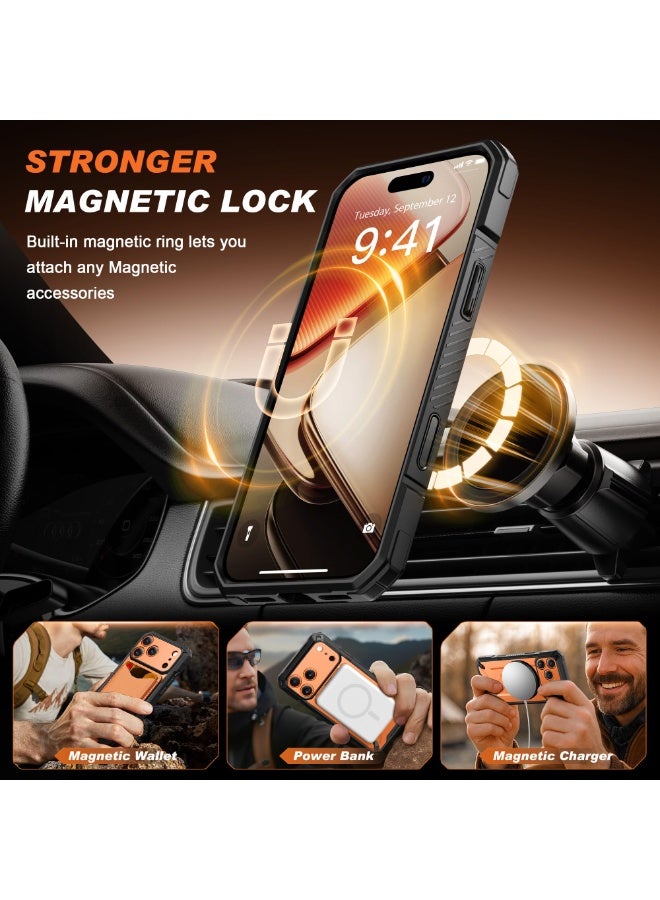 TONGATE for iPhone 17 Pro Max Case with 360° Spin Magnetic Stand, [Compatible with MagSafe][Military-Grade Protection] with Privacy Screen Protector & Camera Control Cover for iPhone 17 ProMax,Orange - Image 5