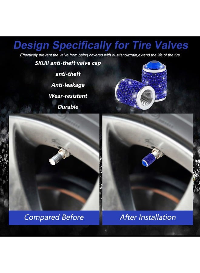 Alpmosn Car Wheel Tire Valve Caps, 4 PCS Bling Tire Valve Caps, Crystal Tire Caps Shinny Rhinestone for Women, Universal Car Dustproof Tire Valve Caps for Cars, Trucks, SUV and Motorcycles (Blue) - Image 4