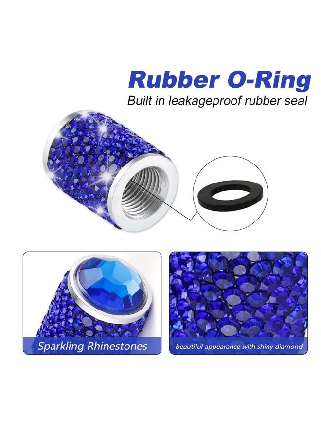 Alpmosn Car Wheel Tire Valve Caps, 4 PCS Bling Tire Valve Caps, Crystal Tire Caps Shinny Rhinestone for Women, Universal Car Dustproof Tire Valve Caps for Cars, Trucks, SUV and Motorcycles (Blue) - Image 3