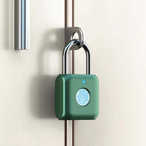 Elinksmart Fingerprint Padlock eLinkSmart Green Metal Padlock Keyless Biometric Padlock for Gym Locker Shed Locker Storage Units Luggages Suitcases - Image 1
