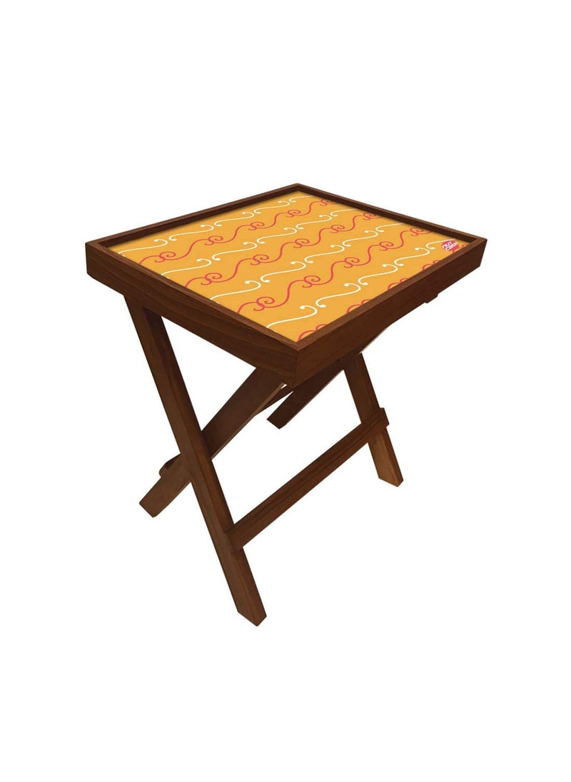 Nutcase Nutcase Designer Teak Wood Side Table Folding Wooden Bedside Coffee Outdoor Picnic Table Yellow Pattern  - Image 3