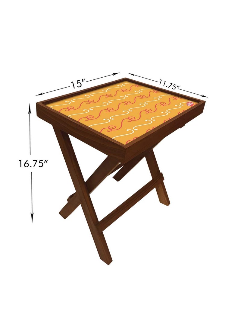 Nutcase Nutcase Designer Teak Wood Side Table Folding Wooden Bedside Coffee Outdoor Picnic Table Yellow Pattern  - Image 2