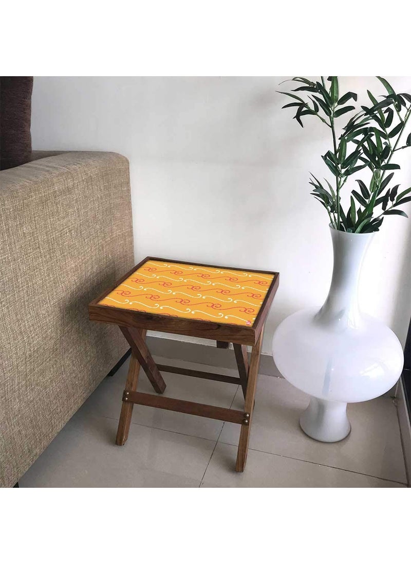 Nutcase Nutcase Designer Teak Wood Side Table Folding Wooden Bedside Coffee Outdoor Picnic Table Yellow Pattern  - Image 1