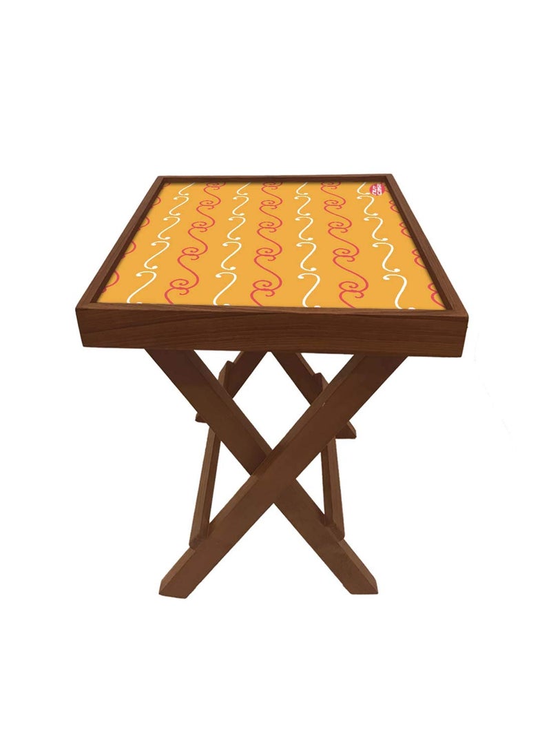 Nutcase Nutcase Designer Teak Wood Side Table Folding Wooden Bedside Coffee Outdoor Picnic Table Yellow Pattern  - Image 5