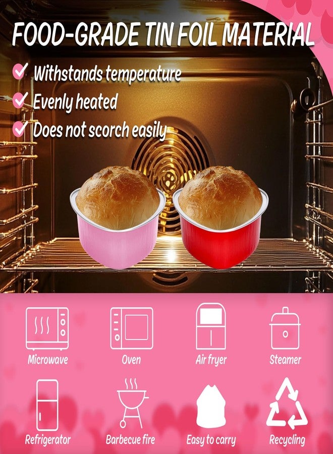 FYSUIMU 100Pcs Valentine' s Day Heart Shaped Cake Pans Red Pink Disposable Mini Aluminium Foil Baking Cups with Lids Spoons Cupcake Topper for Wedding Mother' s Day Birthday - Image 3