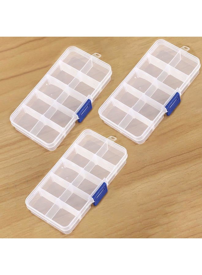 SuperJpsor Transparent Plastic Grid Box Storage Organizer,Adjustable Dividers Travel Small Size Case with Lid for Display Collection,Organizing Small Parts,Cotton,Swab,Ornaments,Beads,Jewlery,Rings (10 Grid) - Image 1