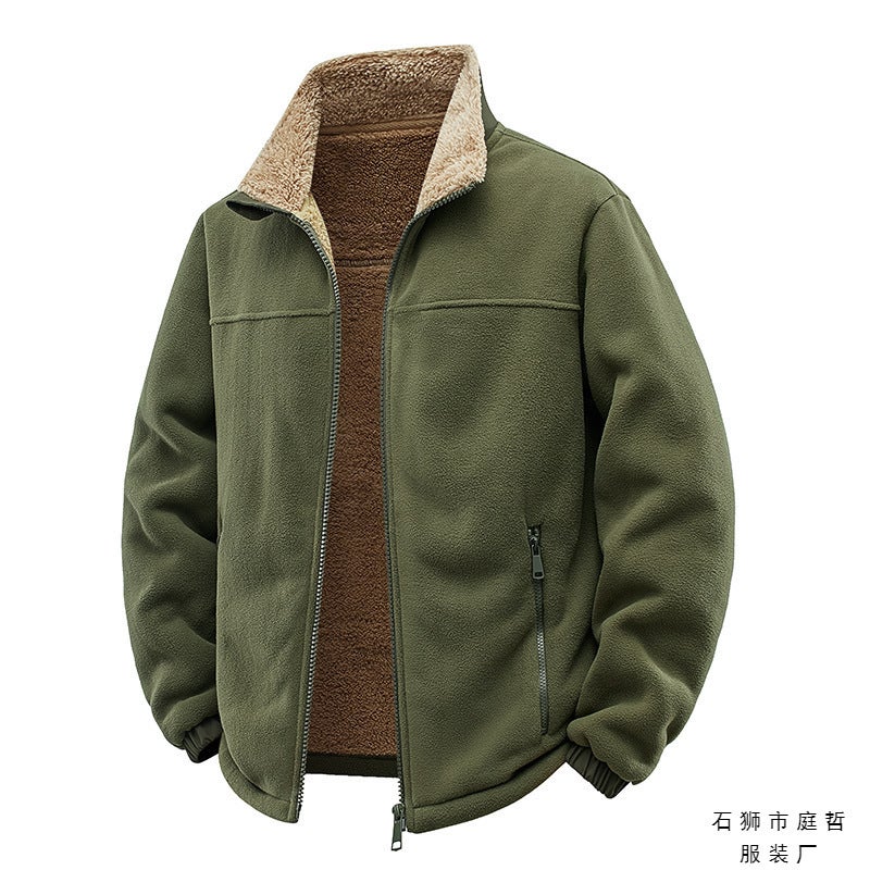 Fleece Jacket With High Weight Of 400 Grams For Men And Women, Fleece-Lined And Thickeneded Stand-Up Collar Loose Casual Jacket For Men - Image 2