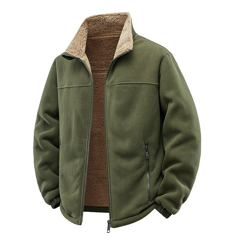 Fleece Jacket With High Weight Of 400 Grams For Men And Women, Fleece-Lined And Thickeneded Stand-Up Collar Loose Casual Jacket For Men - Image 1