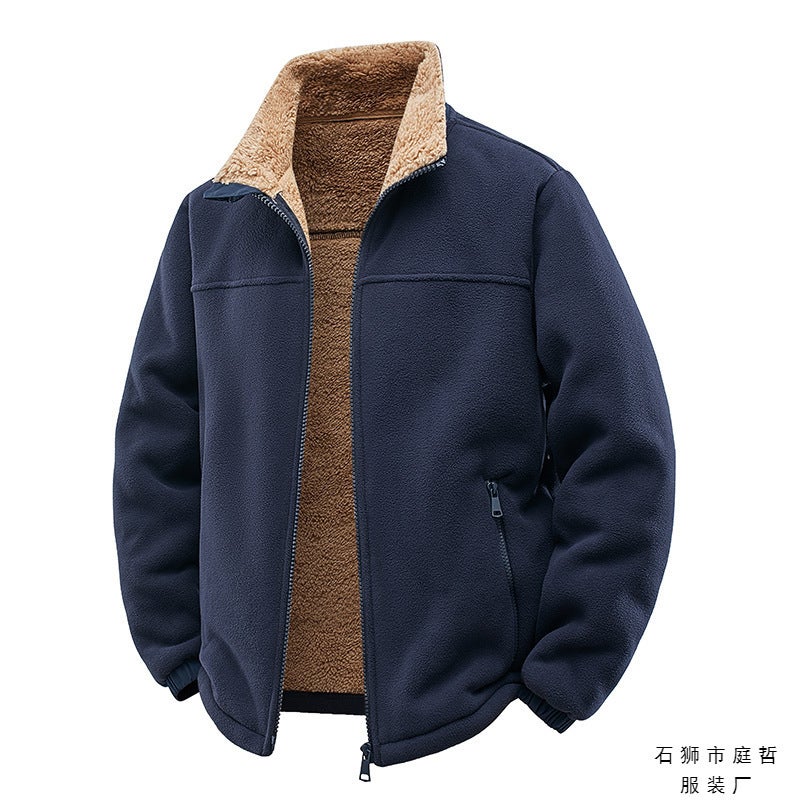 Fleece Jacket With High Weight Of 400 Grams For Men And Women, Fleece-Lined And Thickeneded Stand-Up Collar Loose Casual Jacket For Men - Image 4
