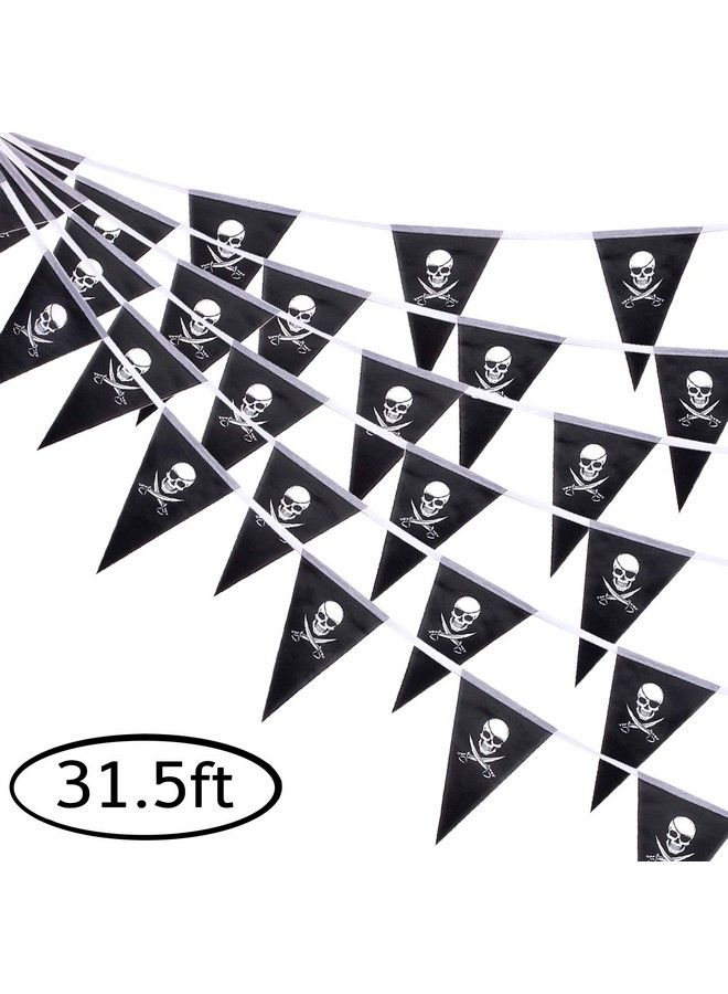 Whaline 31.5Ft Halloween Jolly Roger Banner, Skull Pirate Flags 30Pcs Triangle Flags Bunting For Halloween Party Pirate Party And Outdoor Decoration, Vivid Color And Uv Fade Resistant - Image 1