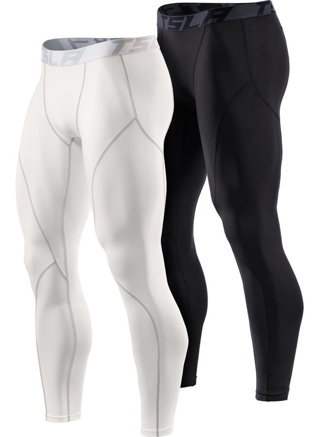 TSLA 1 or 2 Pack Men's Thermal Compression Pants, Athletic Sports Leggings & Running Tights, Wintergear Base Layer Bottoms - Image 1