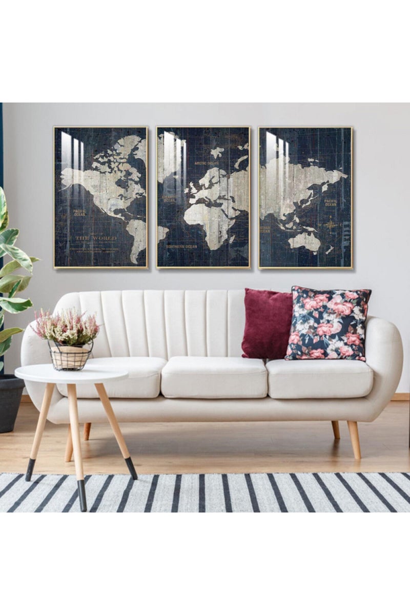 Marktna Three wooden wall painting with a frame and a clear acrylic layer - Image 1