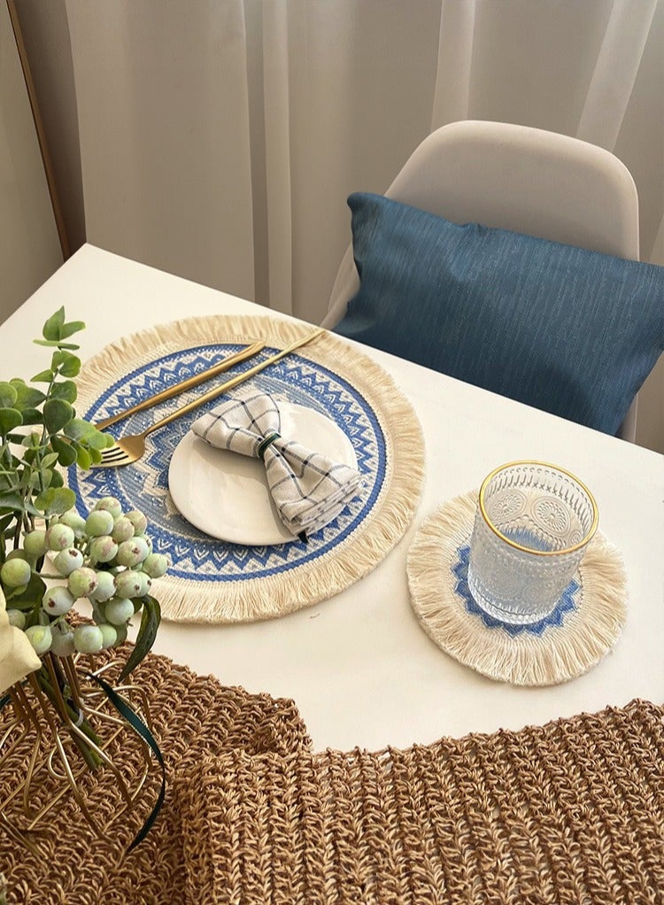 33cm Round Woven Cotton Placemat,Nordic-Style Fabric Tassel Heat-Resistant Table Mat  - Image 3