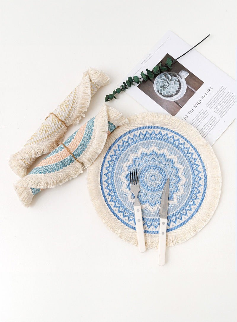 33cm Round Woven Cotton Placemat,Nordic-Style Fabric Tassel Heat-Resistant Table Mat  - Image 4