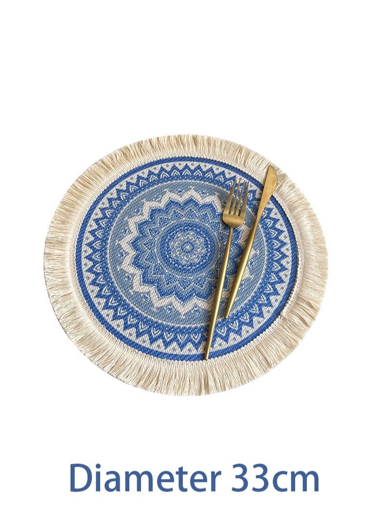33cm Round Woven Cotton Placemat,Nordic-Style Fabric Tassel Heat-Resistant Table Mat  - Image 5