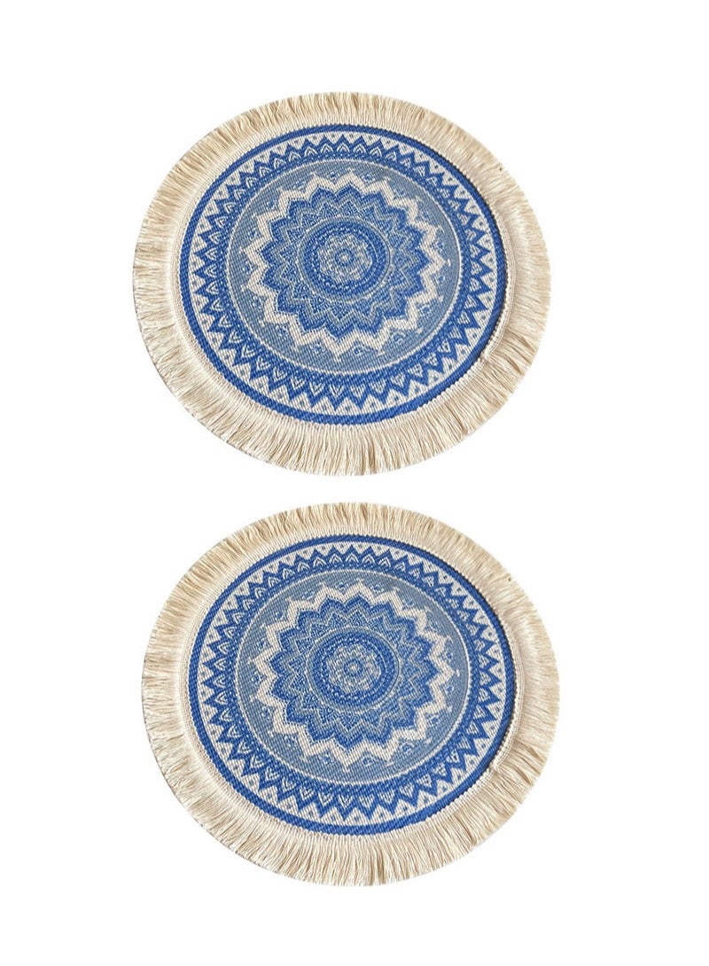 33cm Round Woven Cotton Placemat,Nordic-Style Fabric Tassel Heat-Resistant Table Mat  - Image 2
