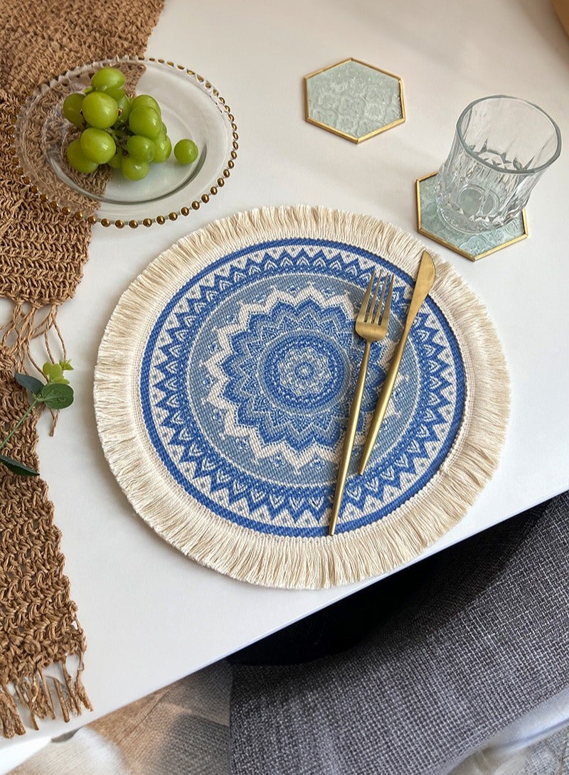 33cm Round Woven Cotton Placemat,Nordic-Style Fabric Tassel Heat-Resistant Table Mat  - Image 1