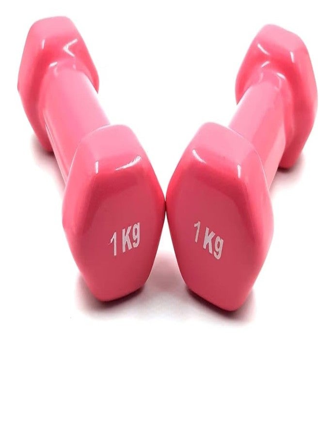 BROZYN Vinyl Dumbbells for Men & Women - Pair of Dumbbells for Home Workout, Fitness, Yoga & Strength Training - Anti-Slip, Scratch-Resistant Coating (Pink 1x2kg) - Image 1