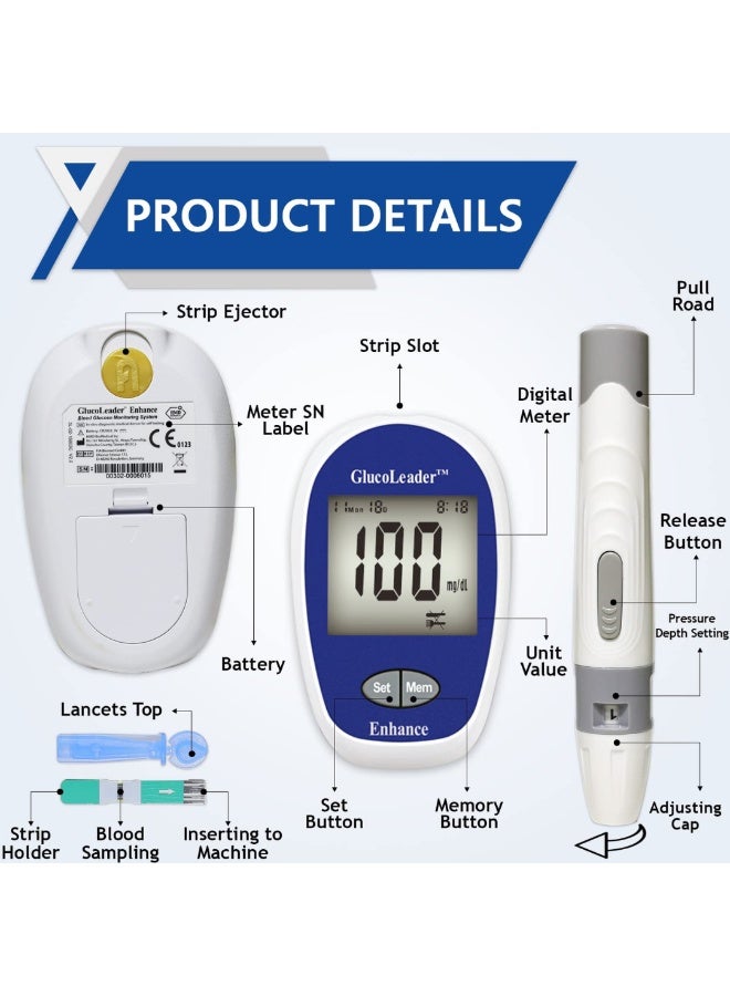 HMD GlucoLeader Test Strip 50+50 Test Strips and Lancets Testing Kit in mg/dL - (Made In Taiwan) - Image 3
