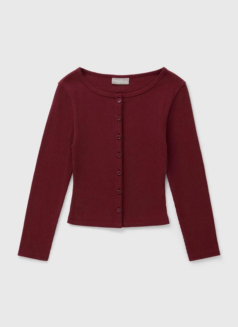 ماتلان Girls Burgundy Button Up Henley Cardigan