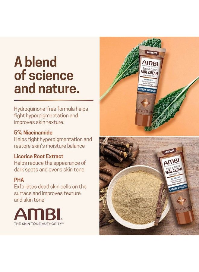ambi - Even & Clear Advanced Fade Cream Hydroquinonefree Hyperpigmentation Treatment Stubborn Dark Spot Corrector Results In As Little As 23 Weeks Niacinamide Licorice Root Extract Pha 1 Fl Oz - Image 1