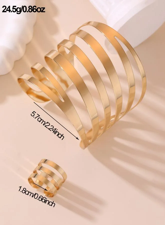 تايك تو مجموعة من 2 - سوار مفتوح غير منتظم وخاتم ذهبي