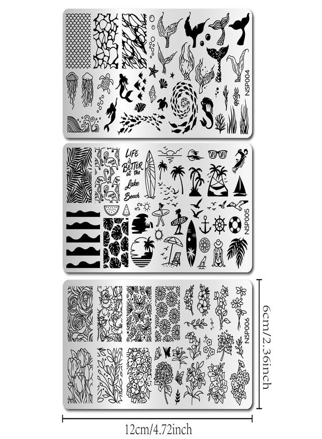 Arbuya 3pcs Ocean Beach Nail Stamping Plates, Bow Nail Stamper Flowers Art Stencils Stainless Steel Image Plate for Nails Art Design Manicure Salon - Image 2