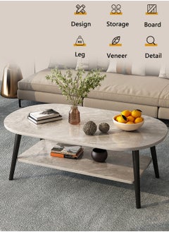 2 Tier Coffee Table Solid Wood Table Leg With Large Open Storage Modern Furniture  Sofa Table For Living Room Home Office L100*W50*H42cm Stone Gray + Black - pzsku/ZD7B67F44C280CF533810Z/45/_/1714982805/0c6223d4-8338-415c-8a71-903da8c59f93