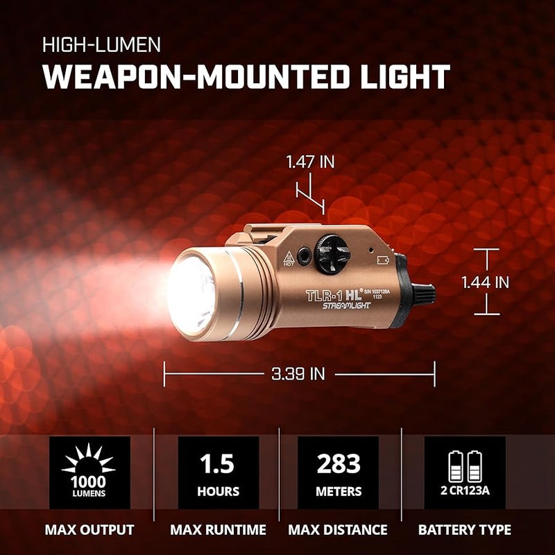 Streamlight 69266 TLR-1 HL 1000-Lumen 20000-Candela Rail-Mounted Tactical Weapon Light with Specific Compatibility Rail Locating Keys, Flat Dark Earth - Image 3