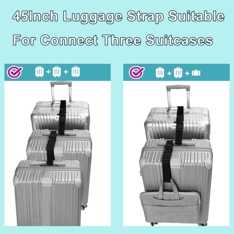 Ajmyonsp حزام حقائب السفر القابل للتعديل 2Pack مع حقيبة ملحقات السفر السوداء لتوصيل حقائبك الثلاثة في عيد الشكر - Image 3