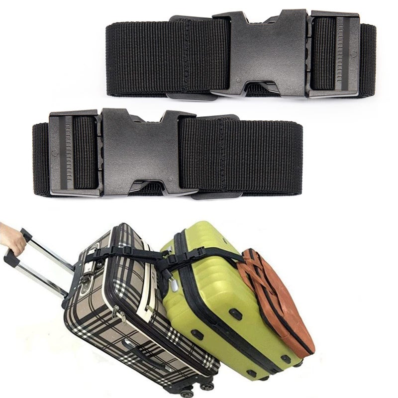Ajmyonsp حزام حقائب السفر القابل للتعديل 2Pack مع حقيبة ملحقات السفر السوداء لتوصيل حقائبك الثلاثة في عيد الشكر - Image 1