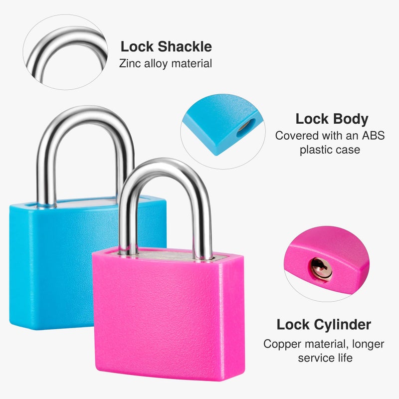 Puroma Mini Suitcase Padlock with Keys, 4 Pack 22mm Locker Locks Luggage Key Lock for School Gym Locker, Laptop Bags, Backpacks, Diary Book (4 Colors) - Image 3