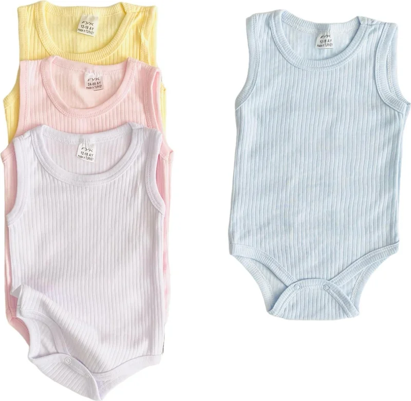 Miyakidsworld Colorful Large Size Child Baby Snap-On Body Undershirt Undershirt Set of 4 Cotton Ribbed Texture Soft