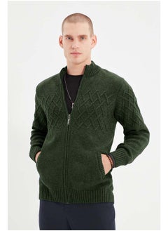trendyol Khaki Regular Wool Half Turtleneck Baklava Knitwear Cardigan TMNAW22HI0146  - Image 1