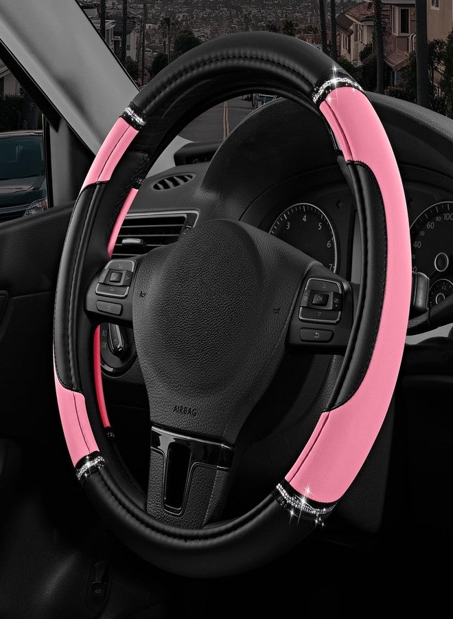 Road Comforts Leather Steering Wheel Cover - Made with PVC Leather - Anti-Slip, Universal Fit 14 1/2 inches to 15 inches - Pink - Image 1