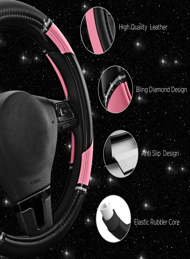 Road Comforts Leather Steering Wheel Cover - Made with PVC Leather - Anti-Slip, Universal Fit 14 1/2 inches to 15 inches - Pink - Image 4