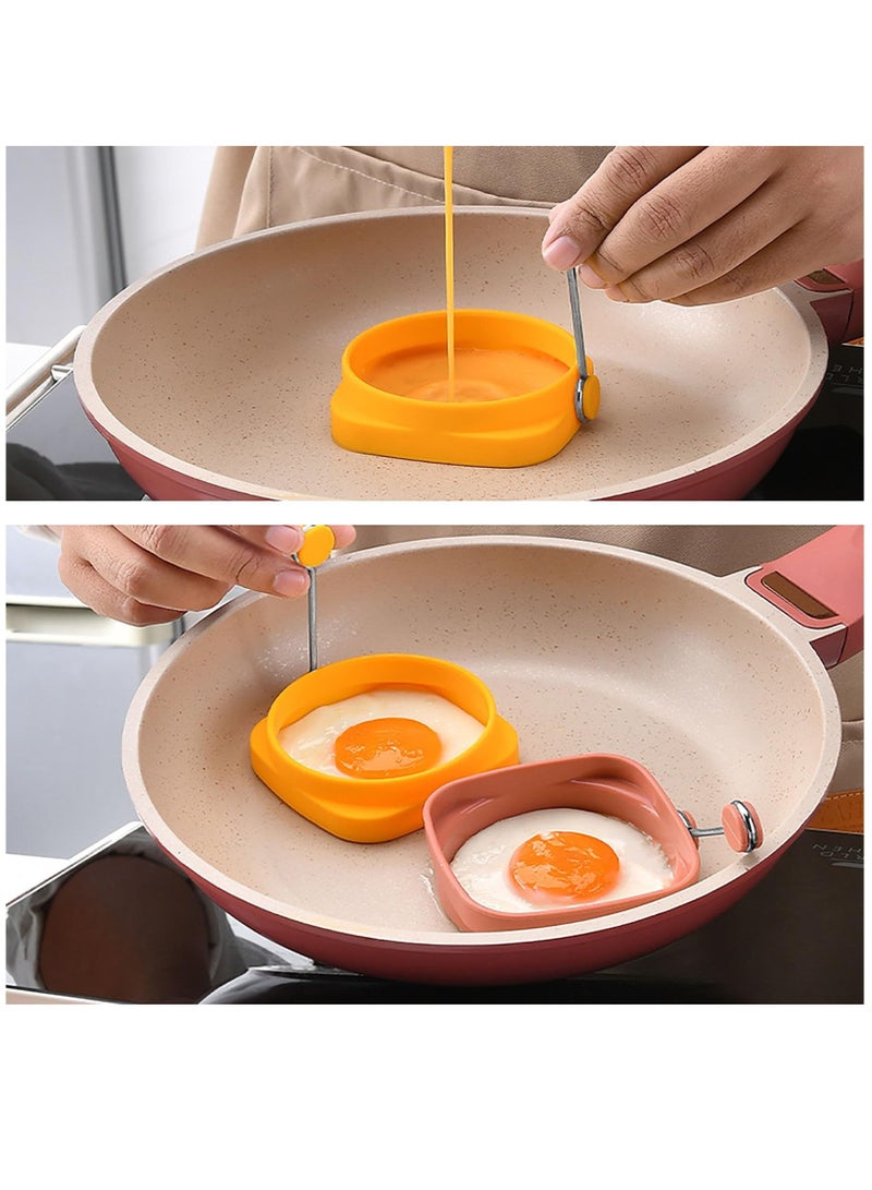 Zikra 5 Pcs Silicone Egg Rings,Two-Sided Non Stick Pancake Molds Fried Egg Cooking Rings Mold Ring Round with Handle for Fry Eggs Pancakes Reusable Fried Egg Mold, Round&Square - Image 4