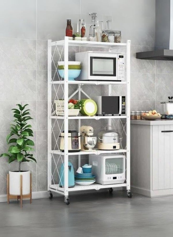 شي ون رفوف تخزين معدنية 5 دور قابلة للطي متعددة الاستخدامات مع عجلات - Image 1