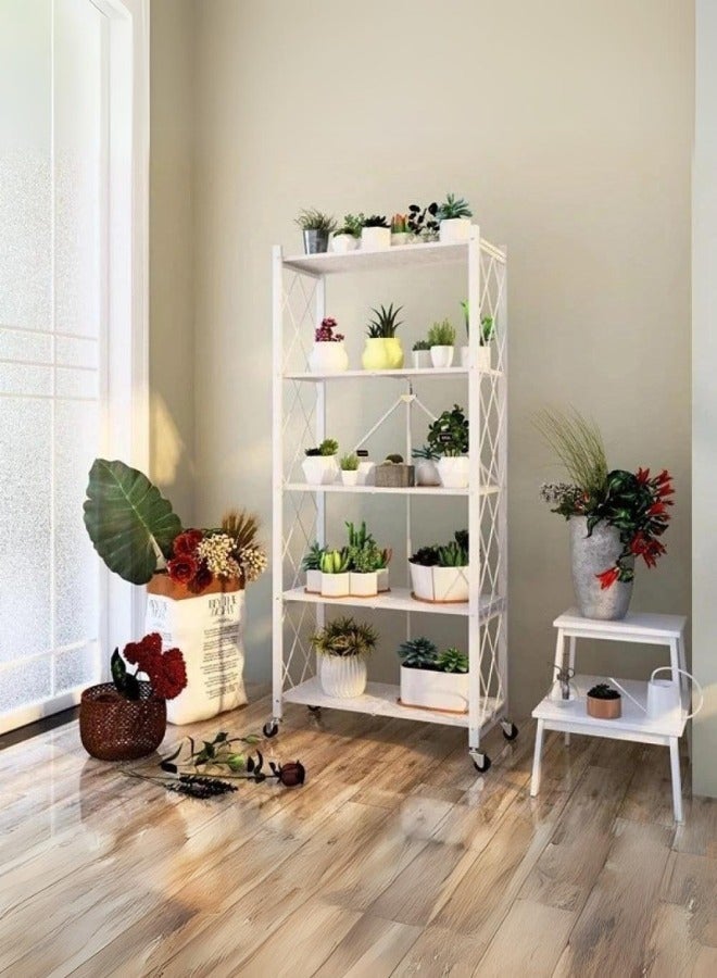 شي ون رفوف تخزين معدنية 5 دور قابلة للطي متعددة الاستخدامات مع عجلات - Image 2