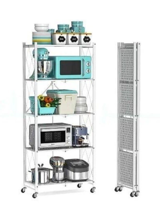 شي ون رفوف تخزين معدنية 5 دور قابلة للطي متعددة الاستخدامات مع عجلات - Image 3