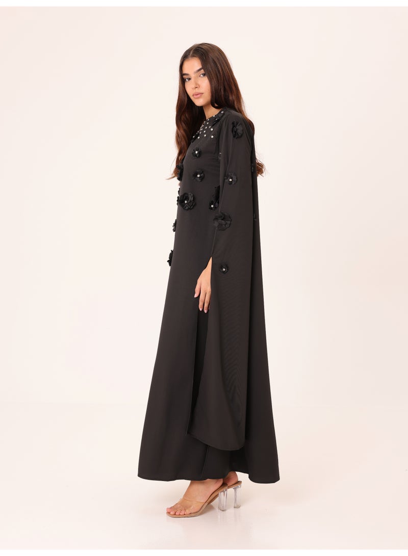 IKKXA Elegant Jalabiya 3D flowers Crystal Details Royal Sleeves - Image 3