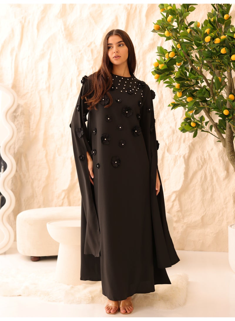 IKKXA Elegant Jalabiya 3D flowers Crystal Details Royal Sleeves - Image 1