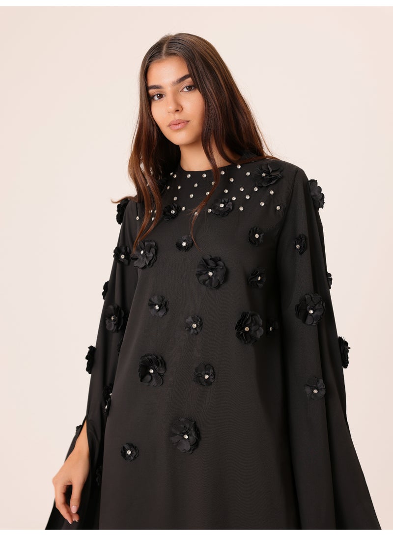 IKKXA Elegant Jalabiya 3D flowers Crystal Details Royal Sleeves - Image 2