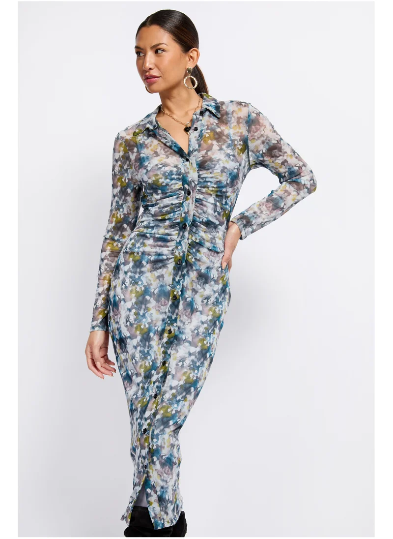 ليتل مسترس Printed Mesh Midaxi Shirt Dress