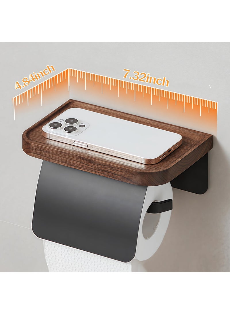 Barakah Toilet Paper Holder with Shelf – Walnut Wood Wall Mount Toilet Tissue Roll Holder, Black Stainless Steel Bathroom Storage Accessories, Rustic Farmhouse Decor - Image 5